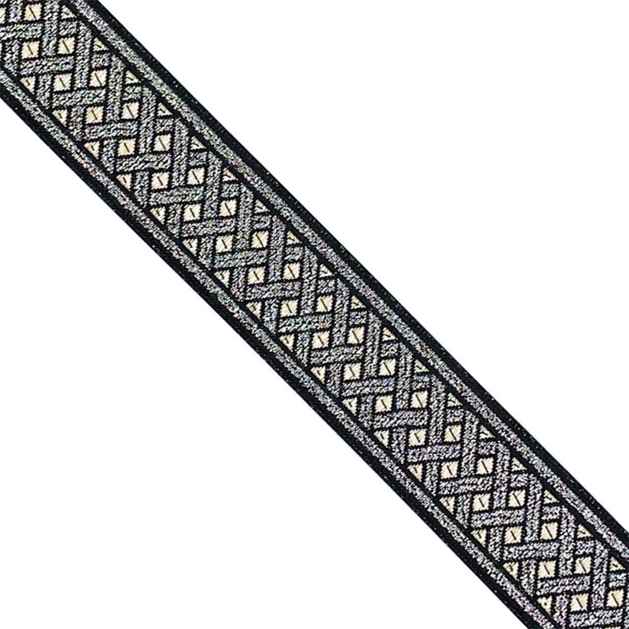 Designer's Shop JL 133 Jacquard metallic Silver Celtic ribbon trim, 1-3/8” (35mm) x 9 yards